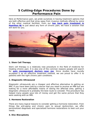 5 Cutting-Edge Procedures Done by Performance Pain