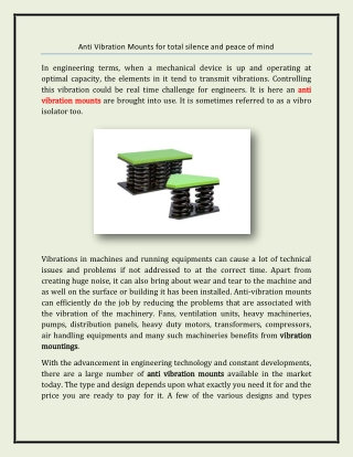 Anti Vibration Mounts for total silence and peace of mind