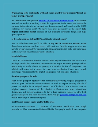 Wanna buy ielts certificate without exam and EU work permit? Reach us to get a proper result