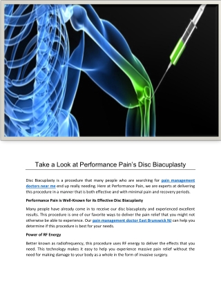 Take a Look at Performance Pain’s Disc Biacuplasty