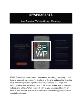 SFWPEXPERTS Los Angeles Website Design Company