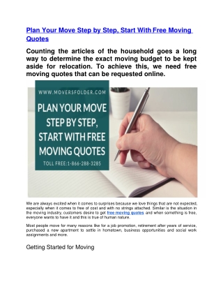 Plan Your Move Step by Step, Start With Free Moving Quotes