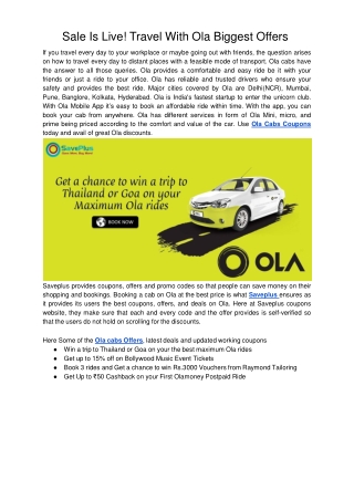 Sale Is Live! Travel With Ola Biggest Offers
