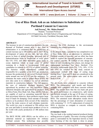 Use of Rice Husk Ash as an Admixture to Substitute of Portland Cement in Concrete