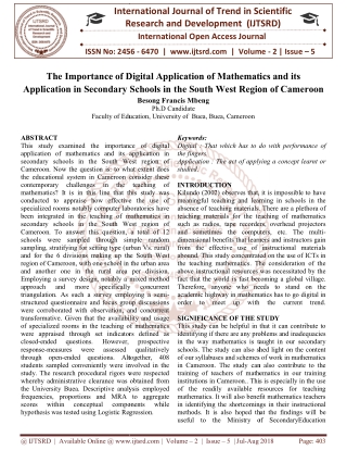 The Importance of Digital Application of Mathematics and its Application in Secondary Schools in the South West Region o