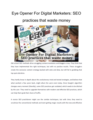 Eye Opener For Digital Marketers: SEO practices that waste money