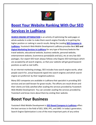 Boost Your Website Ranking With Our SEO Services in Ludhiana - Youtotech Web Mobile Development
