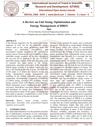 A Review on Unit Sizing, Optimization and Energy Management of HRES