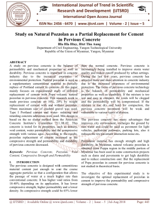 Study on Natural Pozzolan as a Partial Replacement for Cement in Pervious Concrete