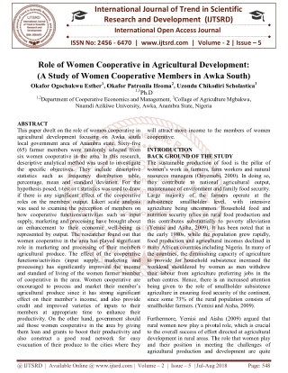 Role of Women Cooperative in Agricultural Development A Study of Women Cooperative Members in Awka South