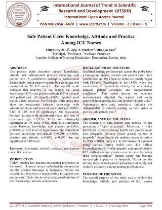 Safe Patient Care Knowledge, Attitude and Practice Among ICU Nurses