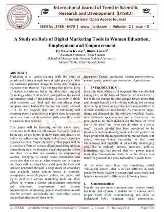 A Study on Role of Digital Marketing Tools in Women Education, Employment and Empowerment