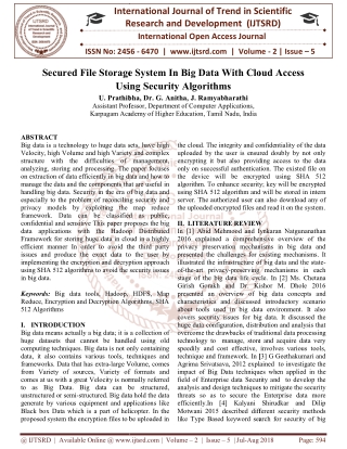 Secured File Storage System In Big Data With Cloud Access Using Security Algorithms