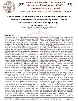 Human Resource, Marketing and Environmental Management on Financial Performance of Manufacturing Firms Listed at the Nai