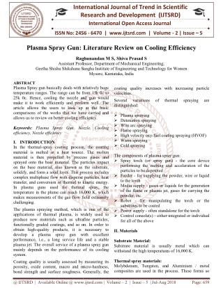 Plasma Spray Gun Literature Review on Cooling Efficiency