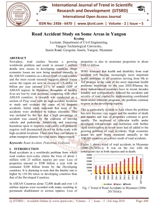 Road Accident Study on Some Areas in Yangon