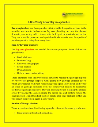 A Brief Study About Bay area plumber