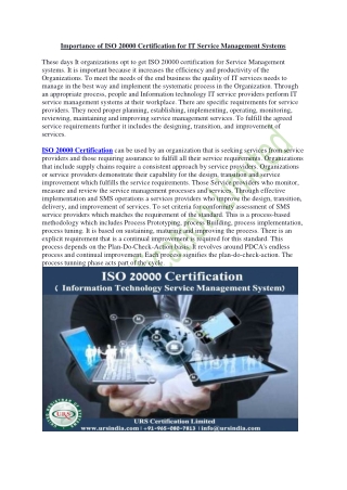 Importance of ISO 20000 Certification for IT Service Management Systems