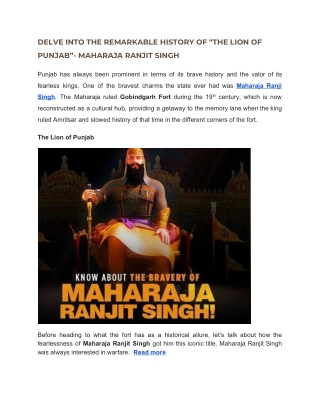 Delve Into the Remarkable History of “The Lion of Punjab”- Maharaja Ranjit Singh