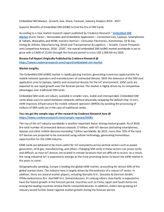 Embedded SIM Market - Growth, Size, Share, Forecast, industry Analysis 2019 - 2027