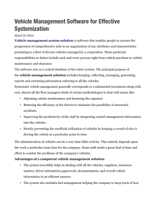 Vehicle Management Software for Effective Systemization