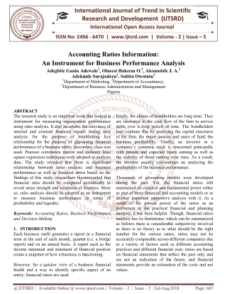 Accounting Ratios Information An Instrument for Business Performance Analysis