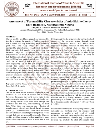 Assessment of Permeability Characteristics of Ado Ekiti to Ikere Ekiti Road Soil, Southwestern Nigeria