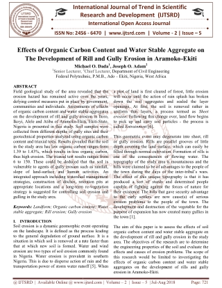 Effects of Organic Carbon Content and Water Stable Aggregate on The Development of Rill and Gully Erosion in Aramoko Eki