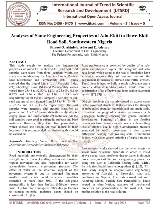 Analyses of Some Engineering Properties of Ado Ekiti to Ilawe Ekiti Road Soil, Southwestern Nigeria