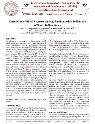 Heritability of Blood Pressure Among Random Adult Individuals of South Indian States