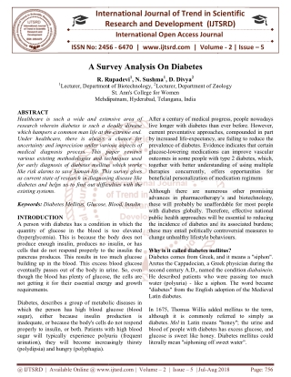 A Survey Analysis On Diabetes