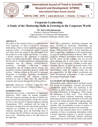 Corporate Leadership A Study of the Mentoring Skills in Growing in the Corporate World