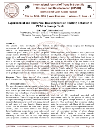 Experimental and Numerical Investigations on Melting Behavior of PCM in Storage Tank