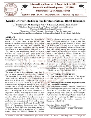 Genetic Diversity Studies in Rice for Bacterial Leaf Blight Resistance