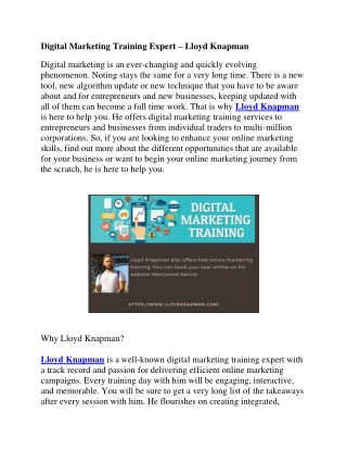Best Digital Marketing Training – Lloyd Knapman
