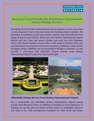 Runaway Tours Provides the Best Sydney International Airport Pickups Services