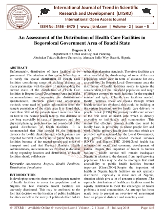 An Assessment of the Distribution of Health Care Facilities in Bogorolocal Government Area of Bauchi State