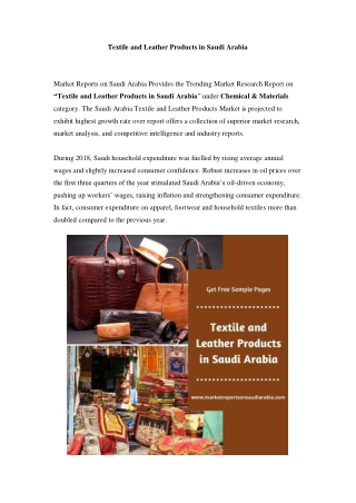 Saudi Arabia Textile and Leather Products Market: Industry Trends, Opportunity and Forecast Till 2023