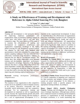 A Study on Effectiveness of Training and Development with Reference to Alpha Global Sourcing Pvt. Ltd, Banglore