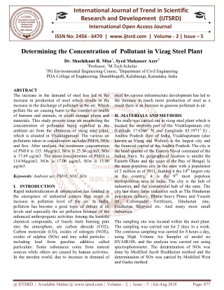 Determining the Concentration of Pollutant in Vizag Steel Plant