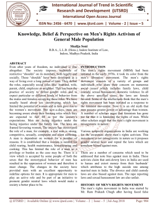 Knowledge, Belief and Perspective on Men's Rights Activism of General Male Population