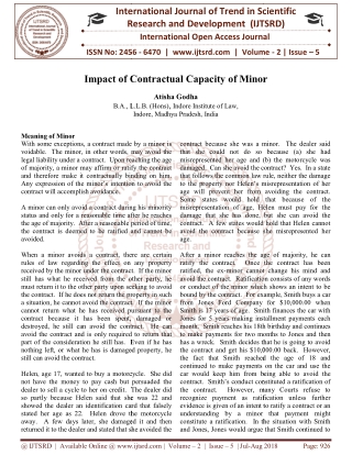 Impact of Contractual Capacity of Minor