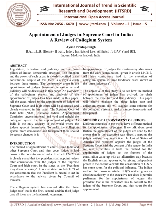 Appointment of Judges in Supreme Court in India A Review of Collegium System