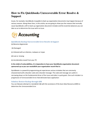How to Fix Quickbooks Unrecoverable Error