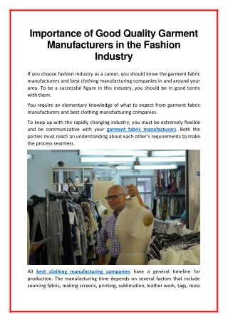 Fashion Garments and Their Production