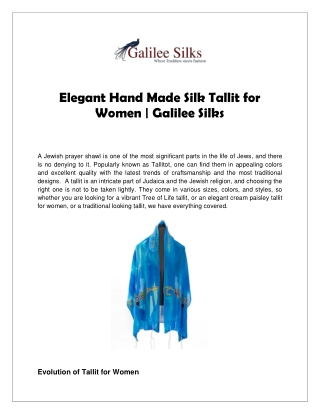 Elegant Hand Made Silk Tallit for Women | Galilee Silks
