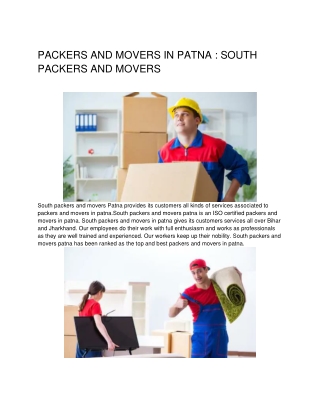 Packers and Movers in Patna | 8877447700 |South Packers Movers