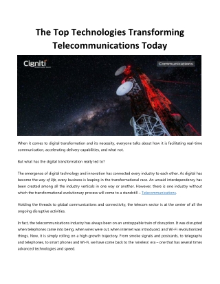 The top technologies transforming Telecommunications today