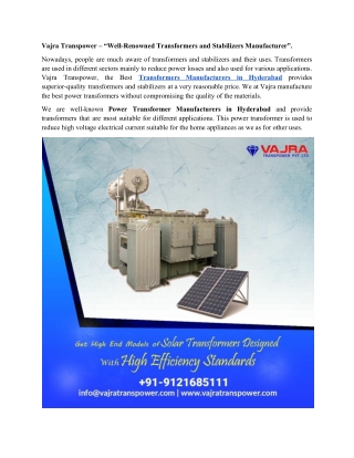 Vajra Transpower – “Well-Renowned Transformers and Stabilizers Manufacturer”.