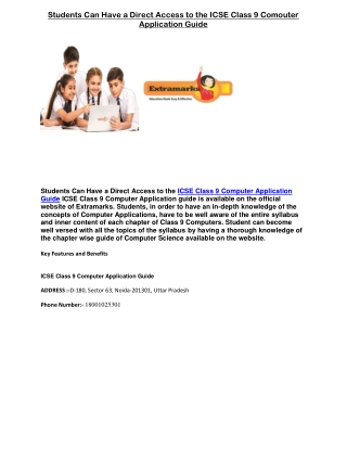 Students Can Have a Direct Access to the ICSE Class 9 Computer Application Guide